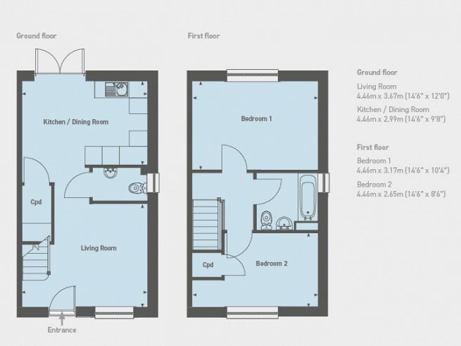 Floor plan 2 bedroom house - artist's  impression subject to change